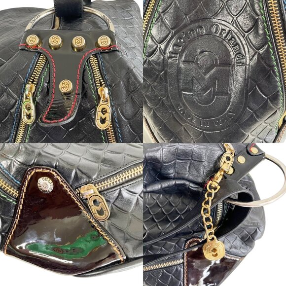 Marino Orlandi Italian Embossed Black Leather Sling Convertible Bag - Picture 8 of 11